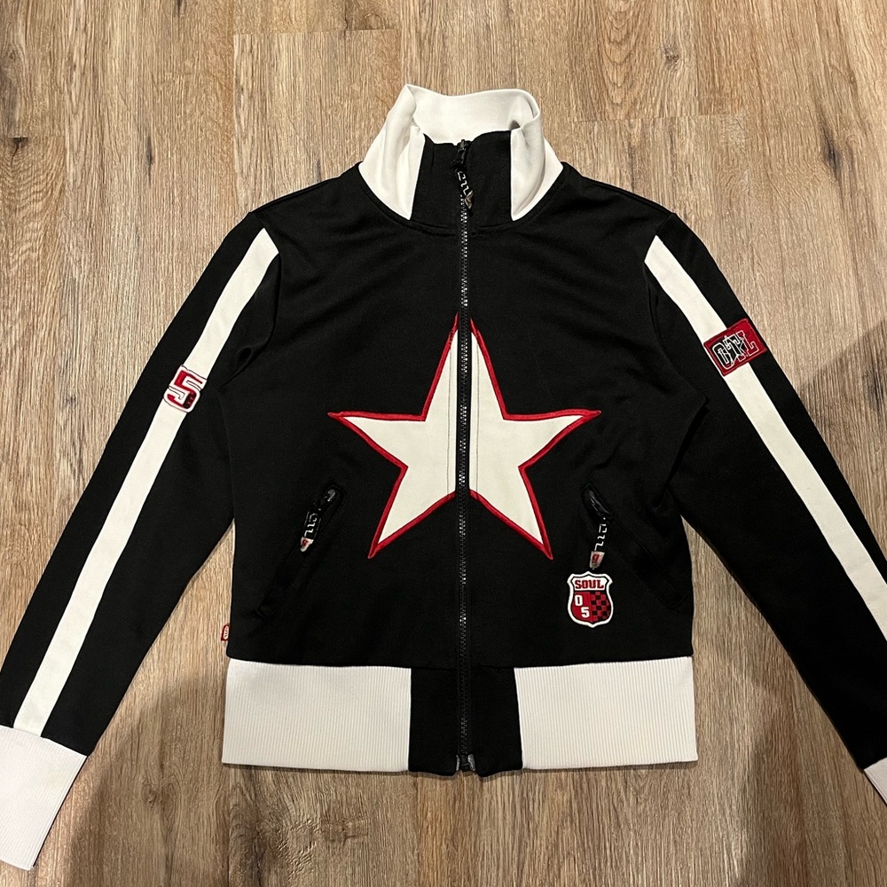 Y2K Berlin Star Zip Up Track Cropped Sweater